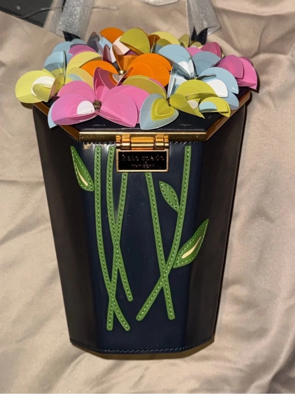 kate spade Floral Appliqué Top-Handle Mini Bag with Multicolor Flowers